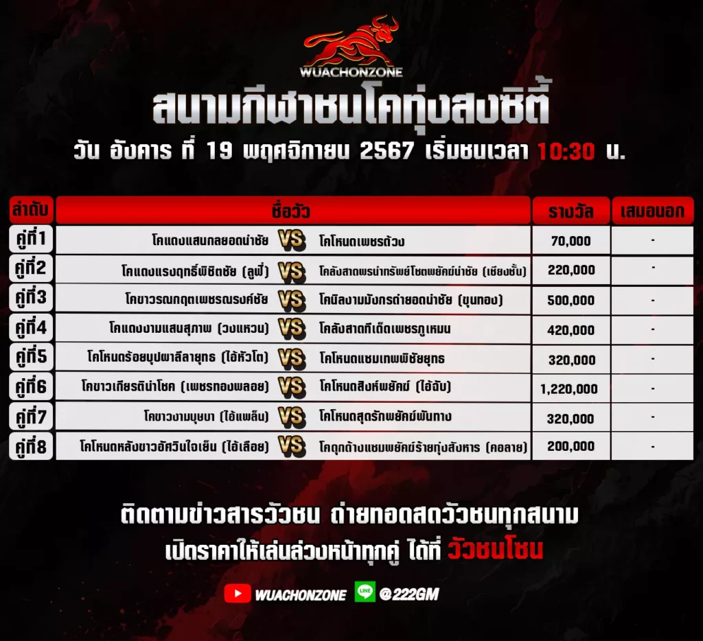 โปรแกรมวัวชน ทุ่งสงซิตี้ วันที่ 19 พฤศจิกาายน 2567