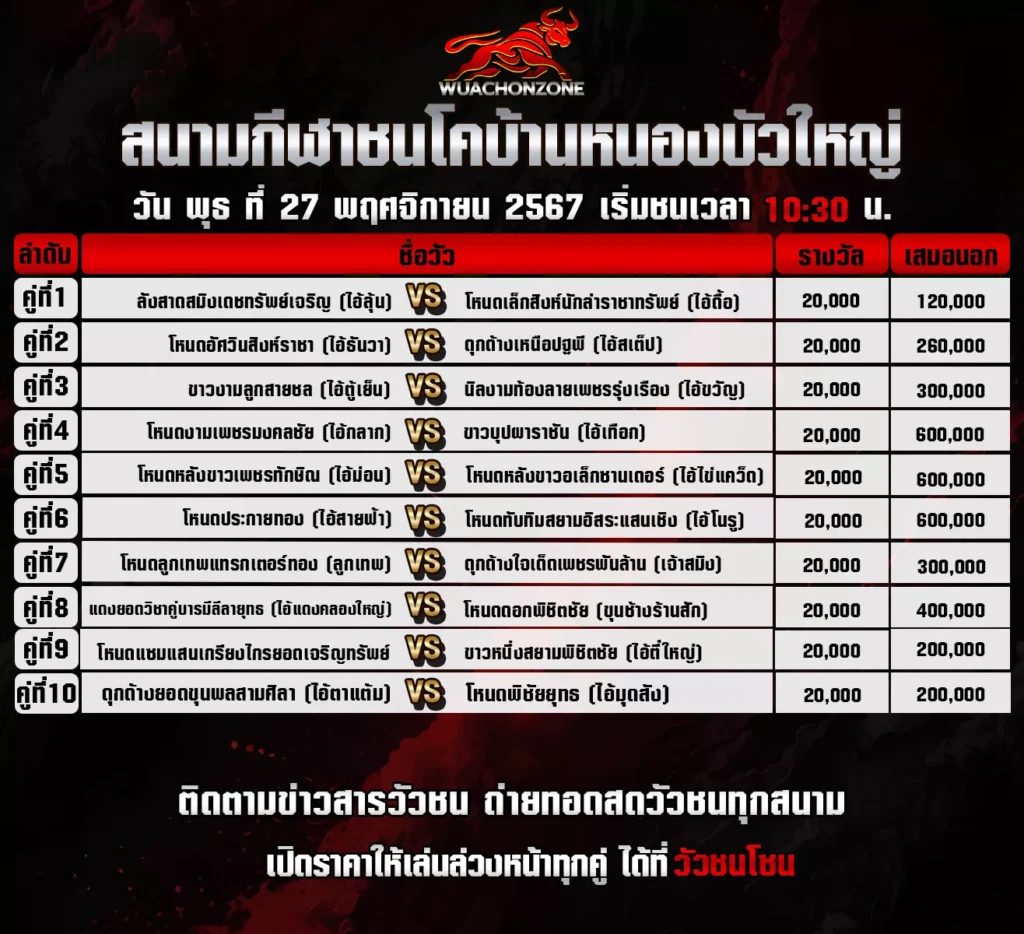 โปรแกรมวัวชน บัวใหญ่ 27 พฤศจิกายน 2567
