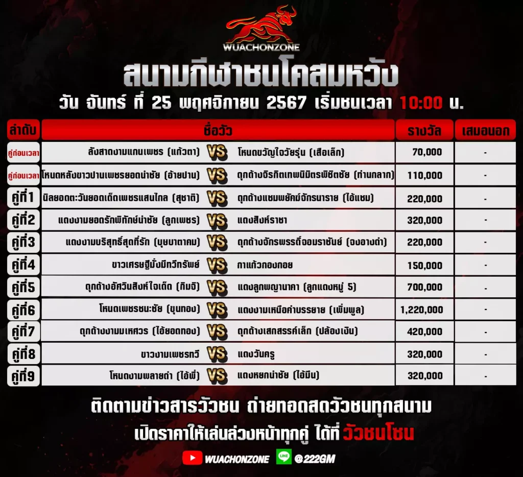 โปรแกรมวัวชน สมหวัง วันที่25 พฤศจิกายน 23567