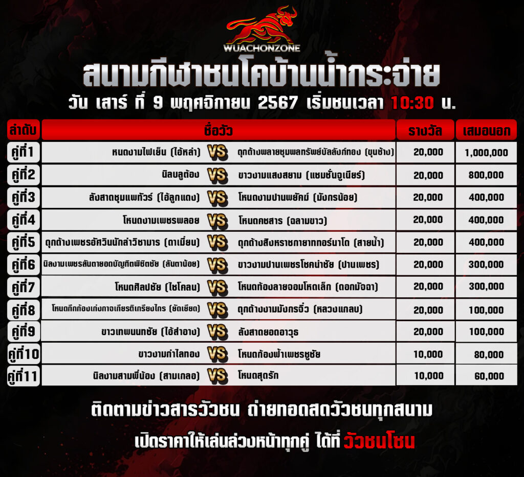โปรแกรมวัวชน 11 คู่ น้ำกระจาย วันที่9