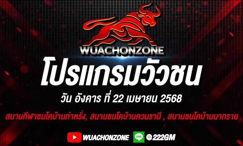 โปรแกรมวัวชน วันที่ 22 เมษายน 2568