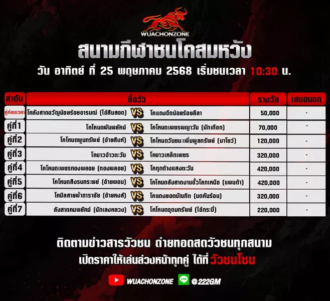 โปรแกรมวัวชน วันที่ 25 พฤษภาคม 2568